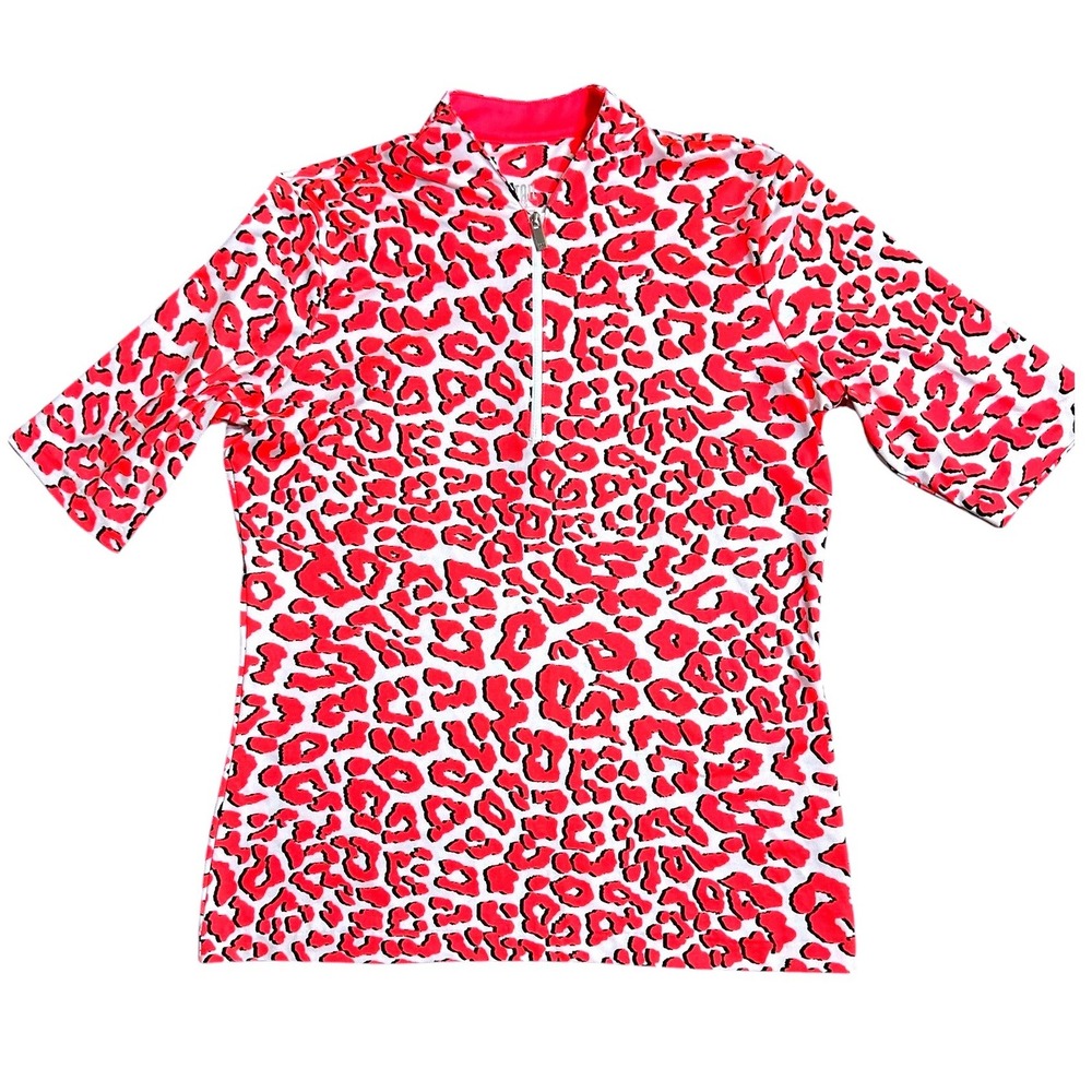Tail Activewear Womens CoralLeopard Print Quarter Zip Golf Top Small